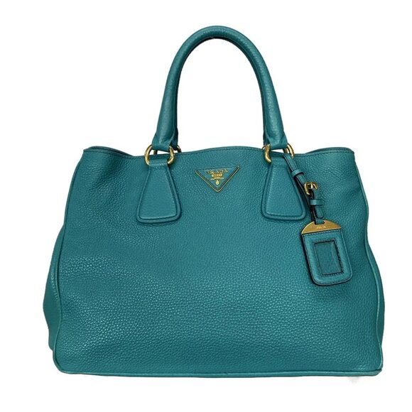 Auth PRADA Turquoise Leather Tote Bag - Picture 1 of 14